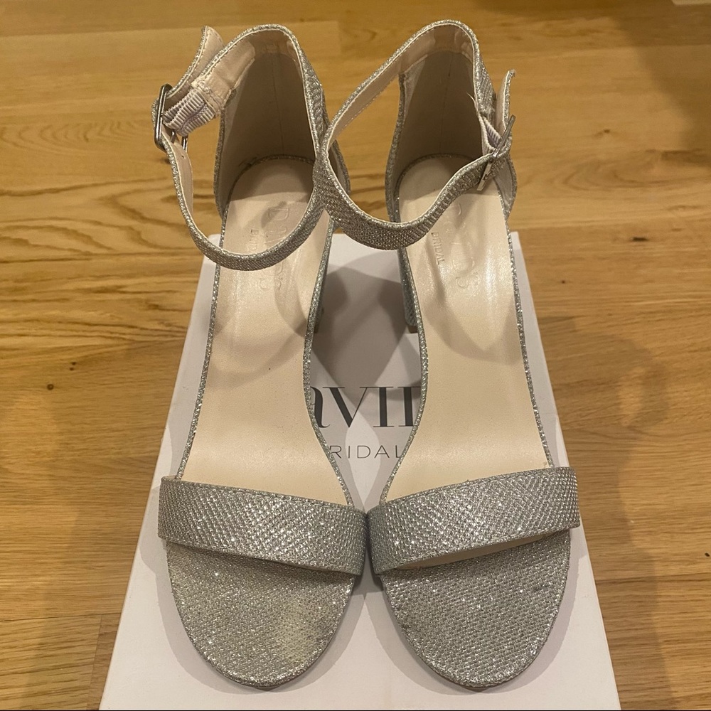 David’s Bridal Silver Glitter Heels
